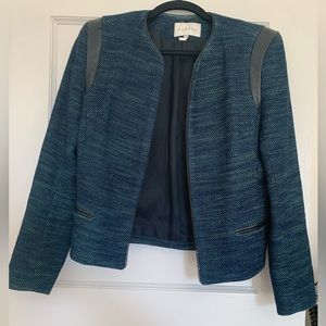 Sandro collarless blazer with leather detailing